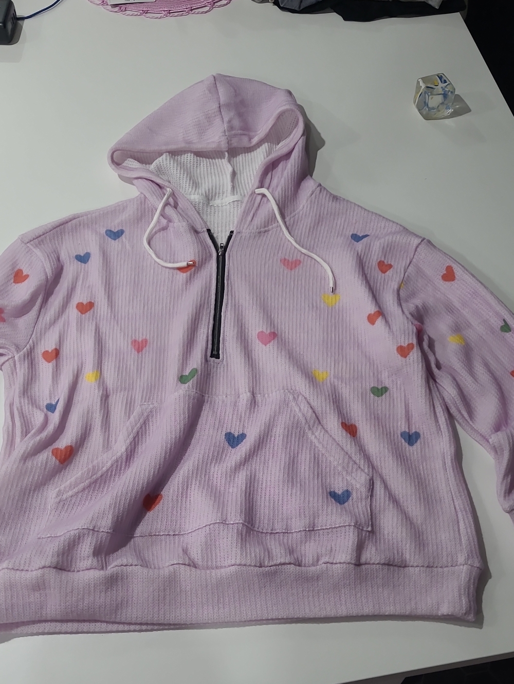 Lilac Heart Hoodie Sweater with Rainbow Hearts